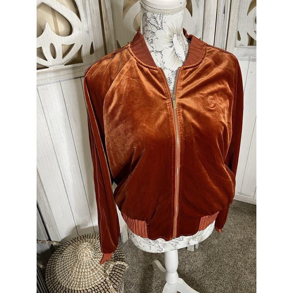 House of CB London Velvet Hoodie Full Zip Burnt Orange Womens Size Medium
